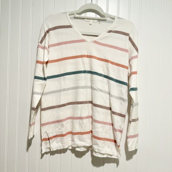 Bohme Pastel Striped Sweater V Neck Size Small - Picture 2 of 6